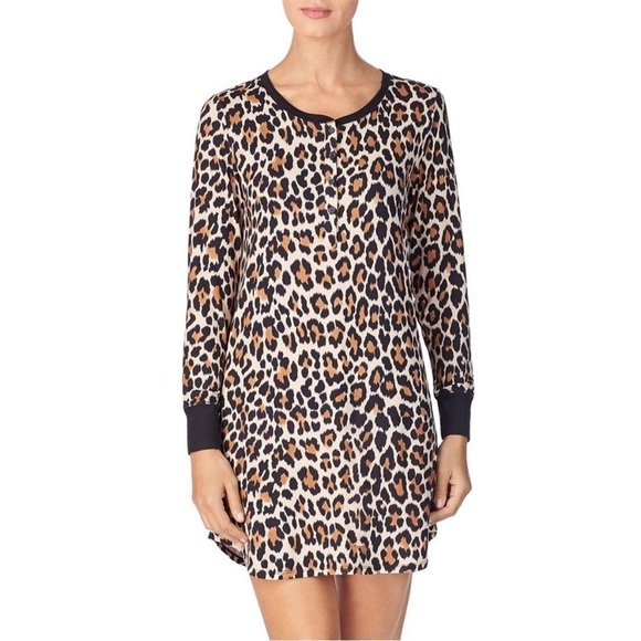 Kate Spade Leopard Print Long Sleeve Nighty Nightgown Sleep Dress Size XS - Picture 2 of 9